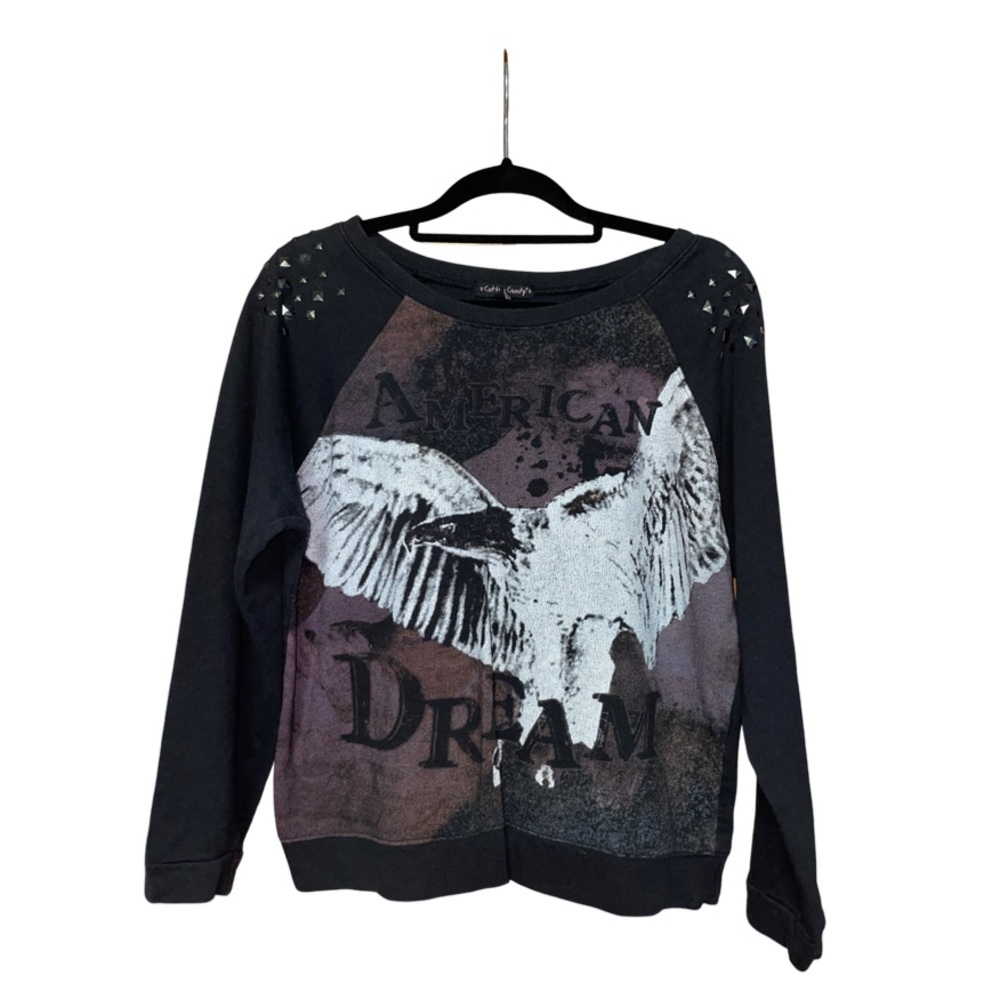 Cotton Candy Shoulder Spiked Sweater Top - Black - Size M